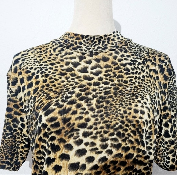 Vintage JAIPUR woman's Leopard Print Short Sleeve Stretchy Top Size Medium - Picture 2 of 9